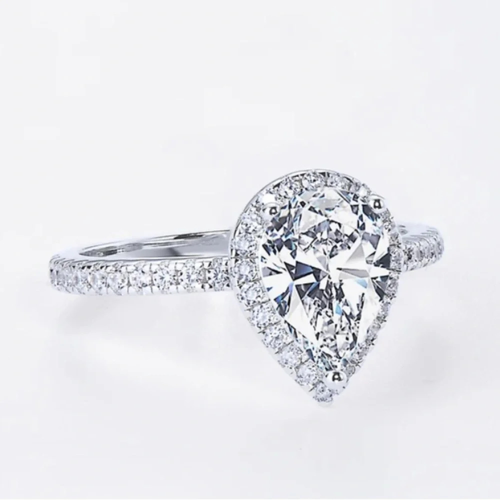 Pear Shape  Simulated Diamond  Ring in Silver Color